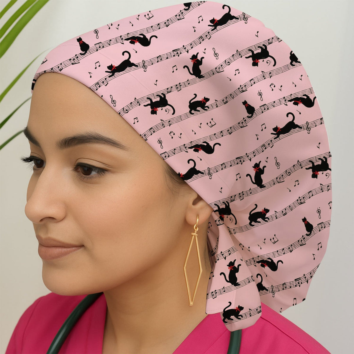 Dancing Black Cat Music Scrub Cap