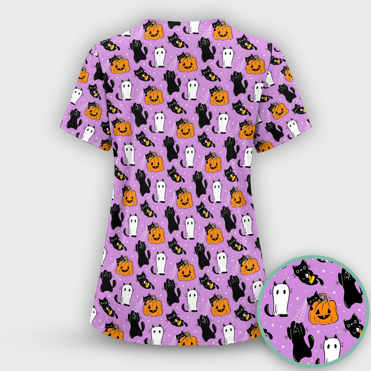 Purple Halloween Black Cat Nurse Scrub Set