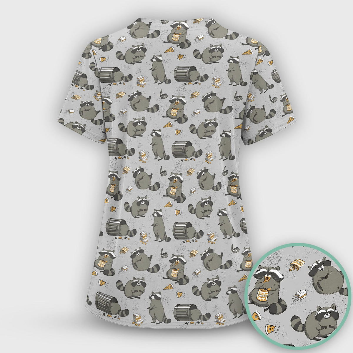 Raccoon Snack Trash Can Nurse Scrub Top