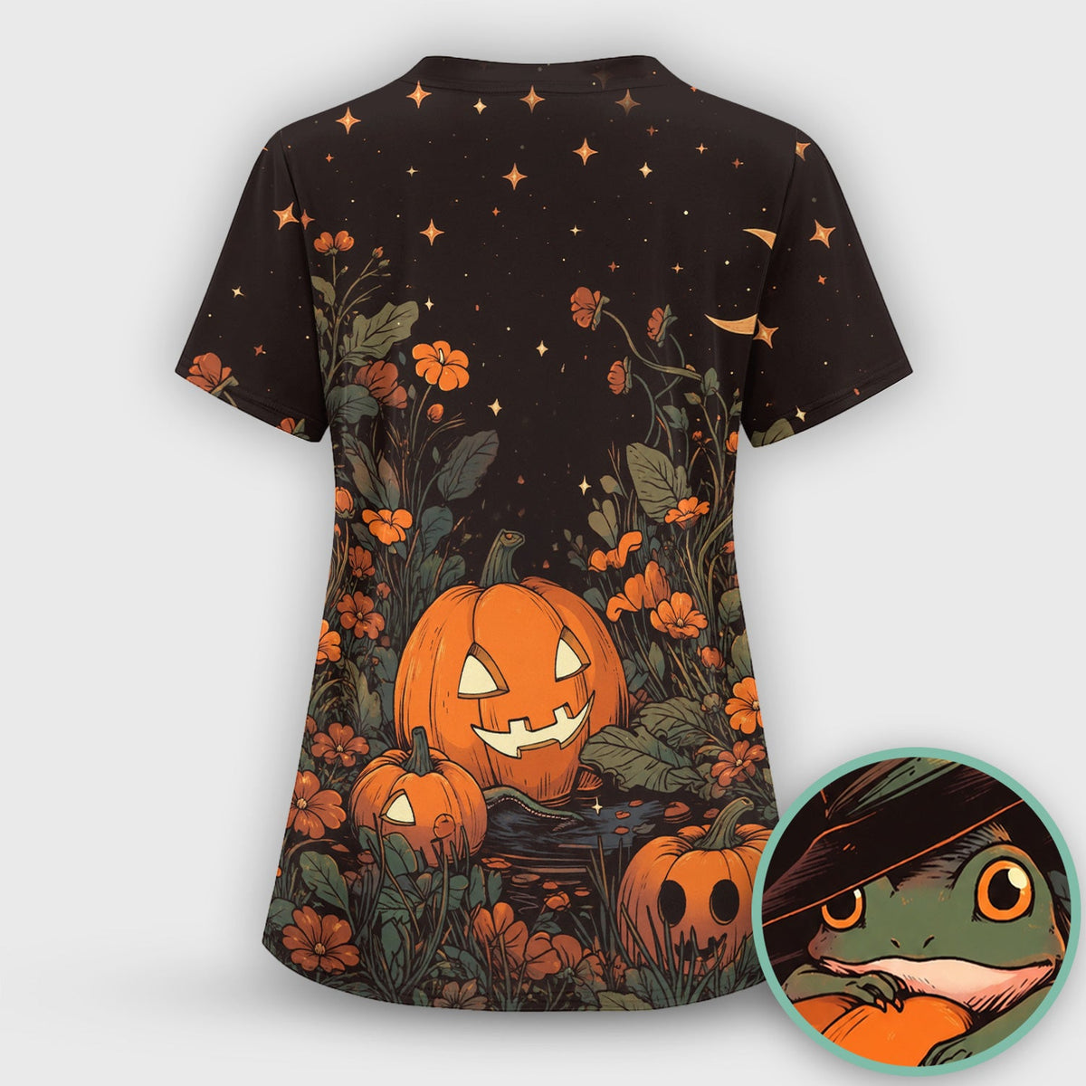 Pumpkin and Frog Nurse Scrub Top - Halloween Gift