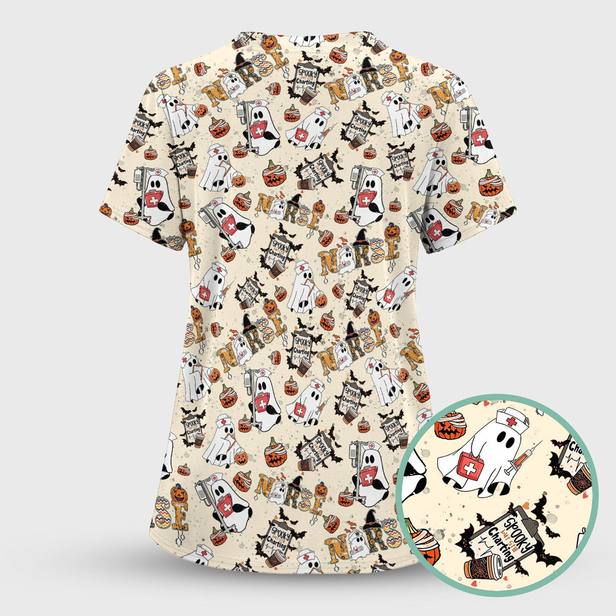 Spooky But Still Charting Nurse Scrub Top - Halloween Gift