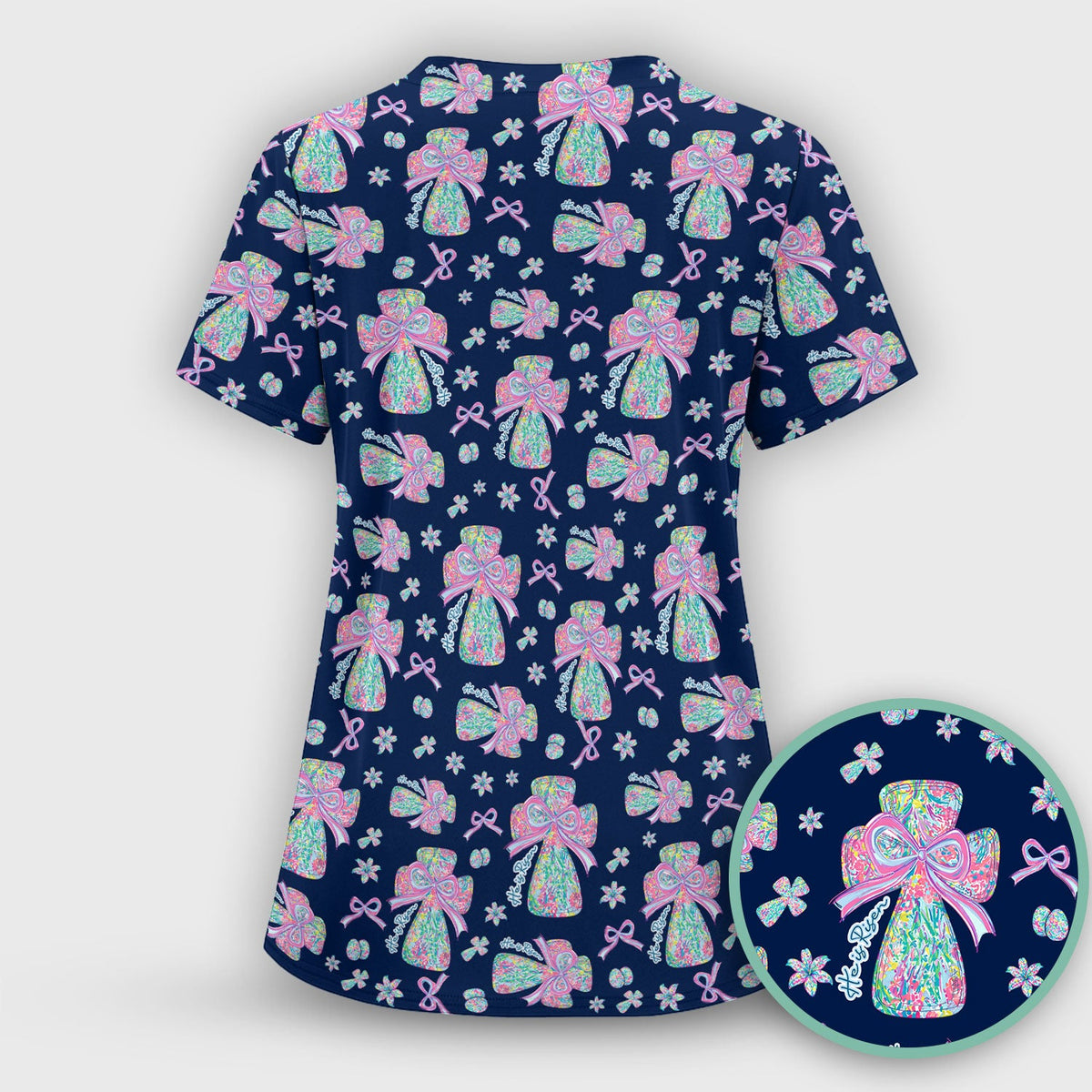 Colorful Bow Nurse Scrub Set