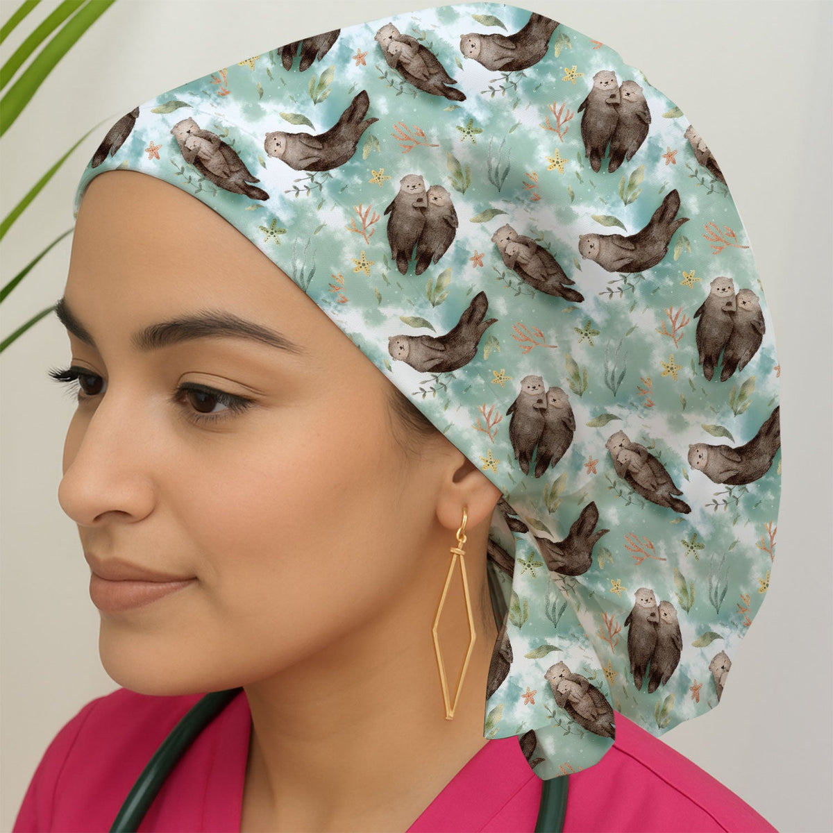 Sea Otter Watercolor Scrub Cap