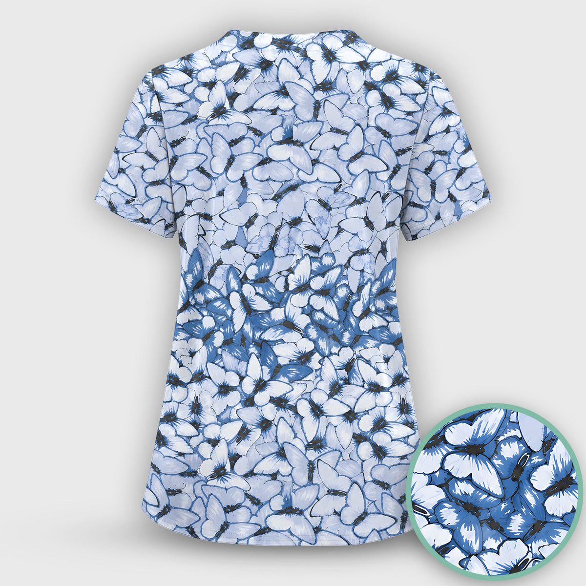 Blue Butterfly Floral Nurse Scrub Set
