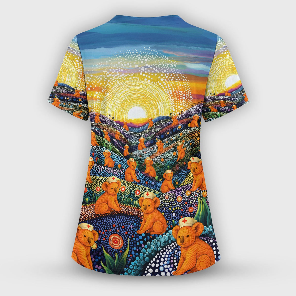 Australian Koala Dot Art Nurse Scrub Top - Women V-Neck Shirt