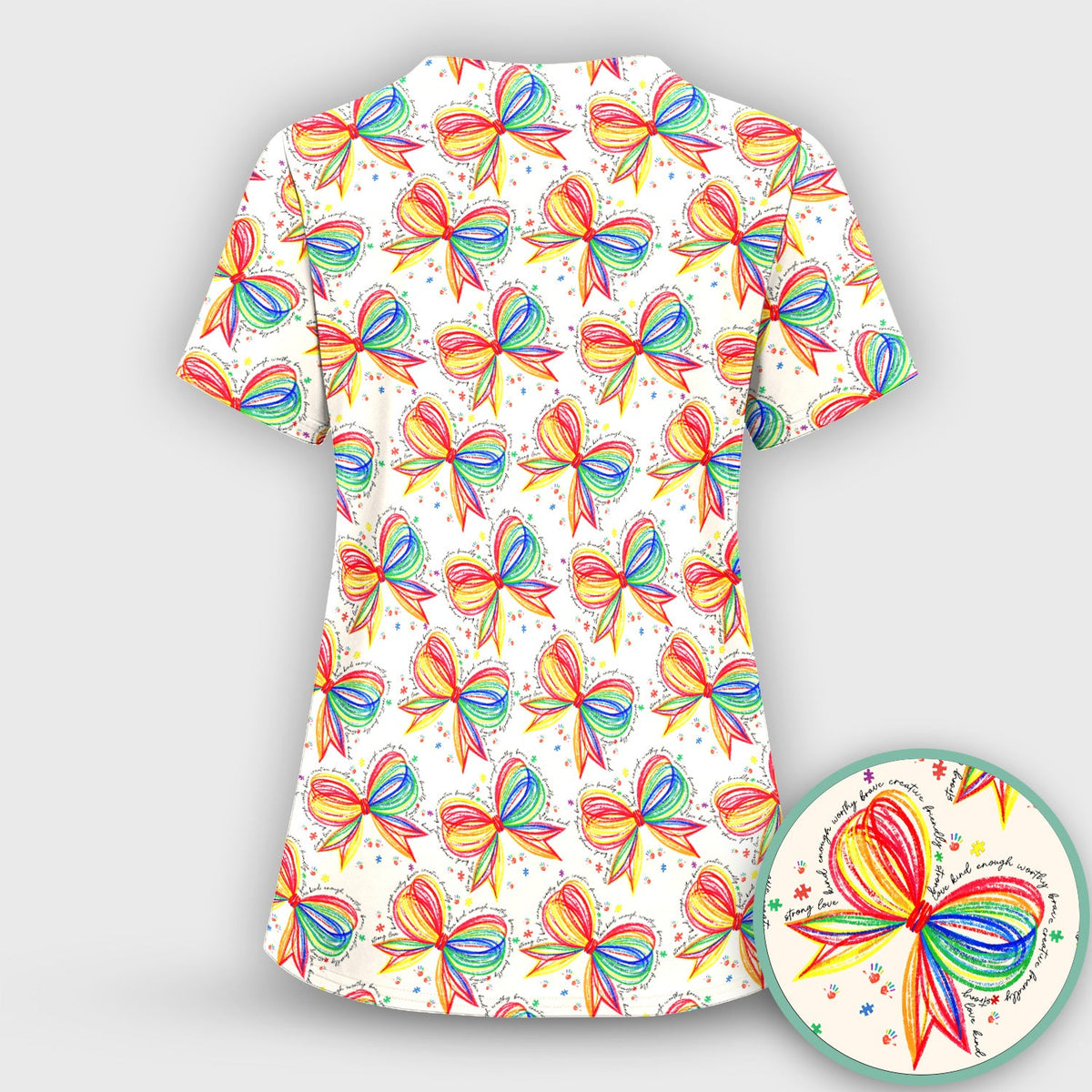 Colorful Rainbow Bow Nurse Scrub Set