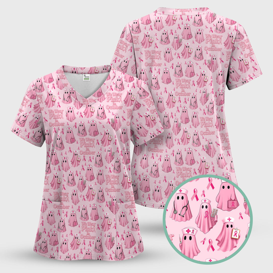 Breast Cancer Awareness Nurse Scrub Top
