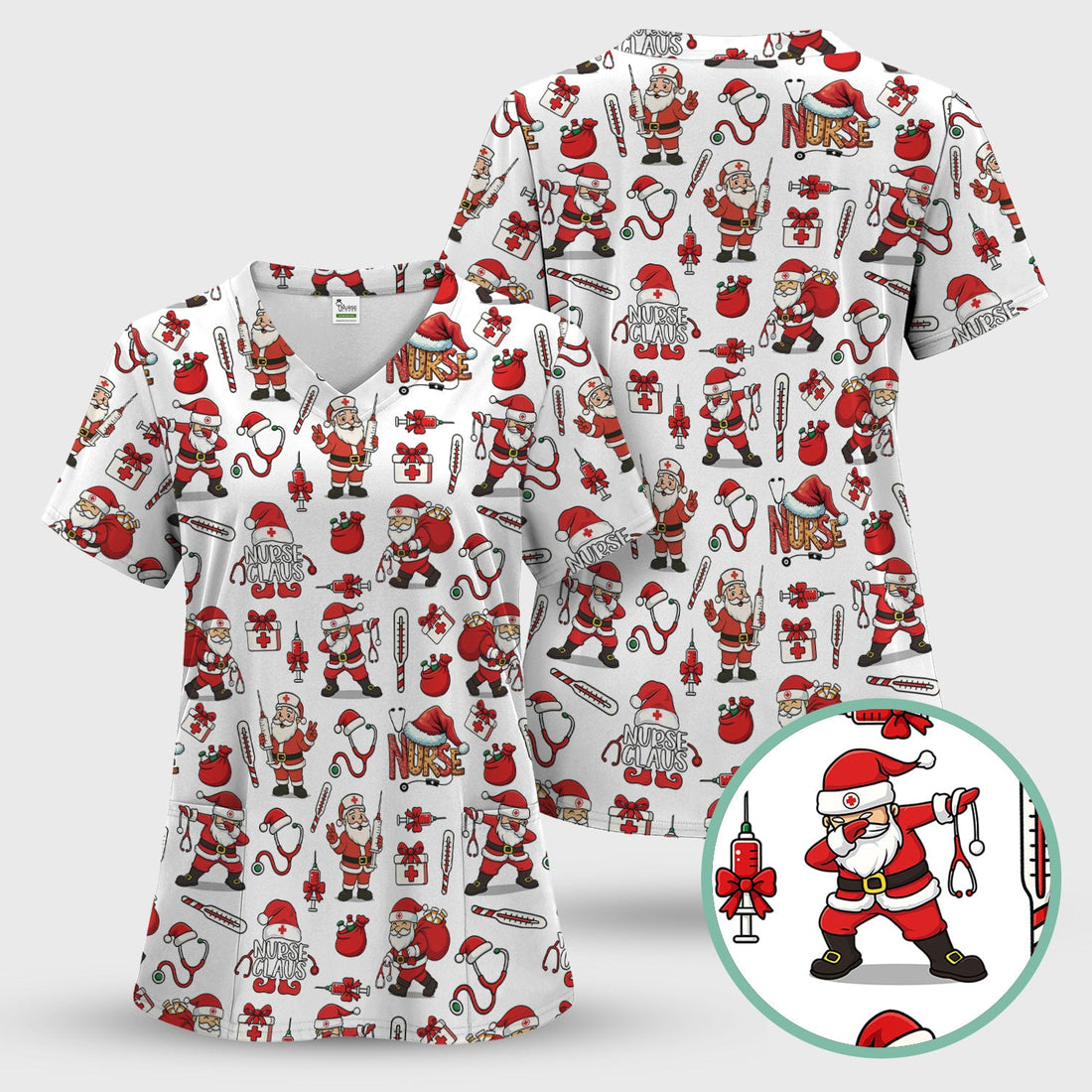 Nurse Claus Santa Scrub Top - Christmas Gift