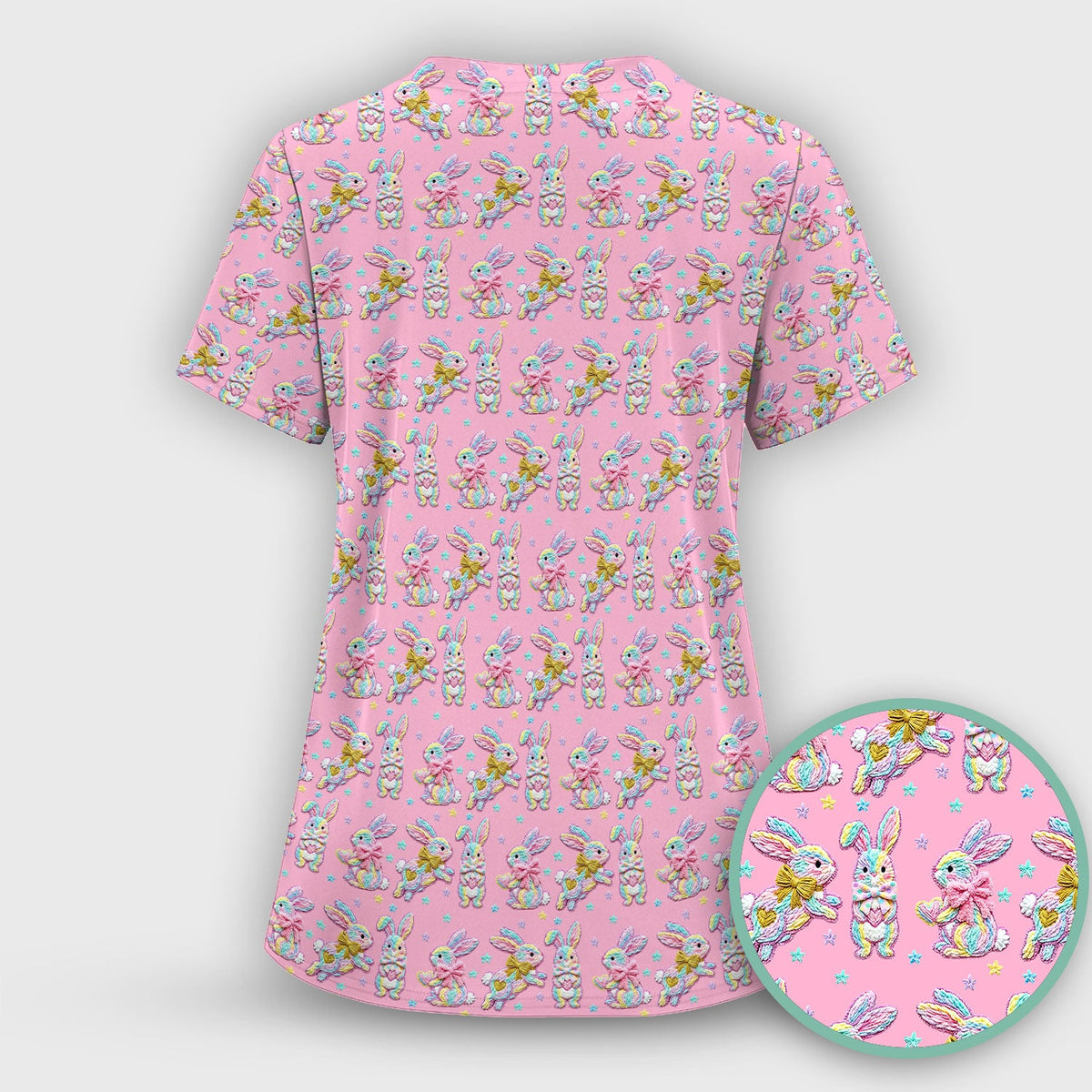 Cartoon Bunny Nurse Scrub Top - Easter Gift