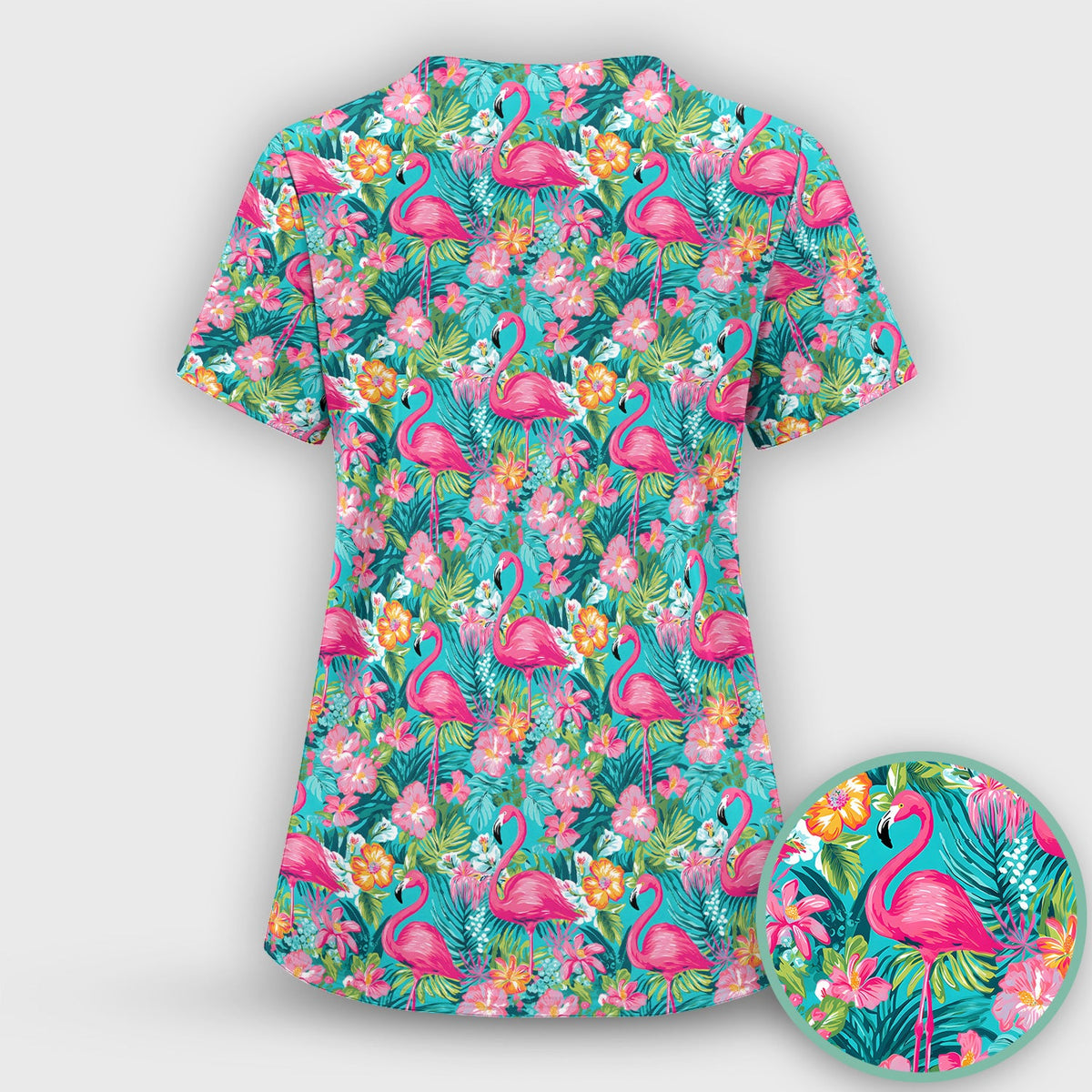 Tropical Flamingo Floral Nurse Scrub Top