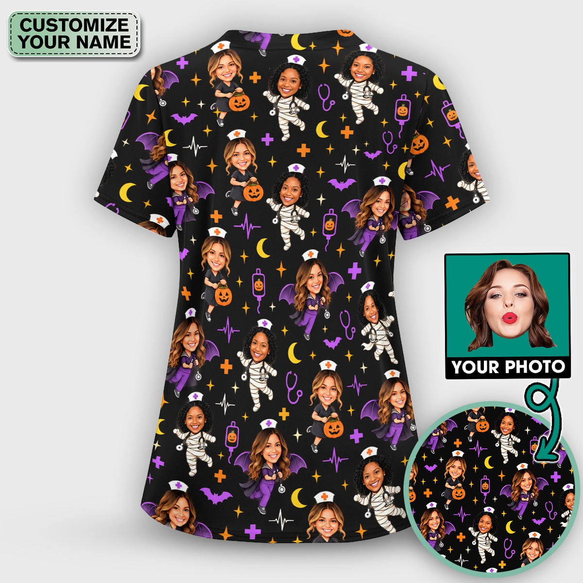 Personalized Halloween Photo Nurse Scrub Set
