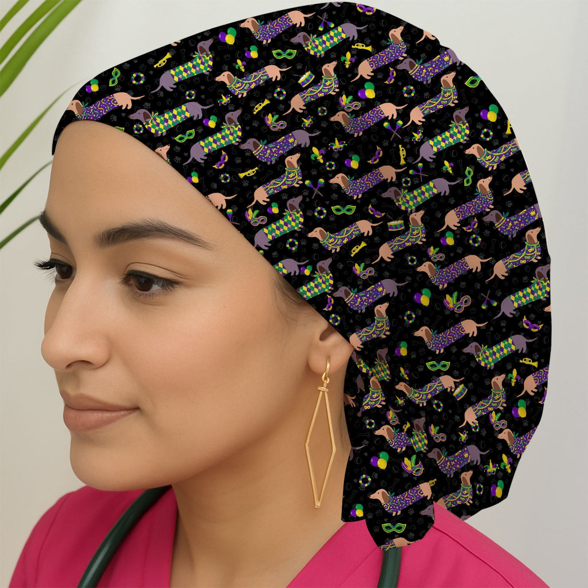 Mardi Gras Dachshund Wiener Dog Scrub Cap