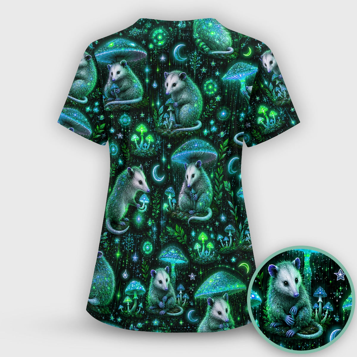 Moonlit Opossum Mushroom Nurse Scrub Set