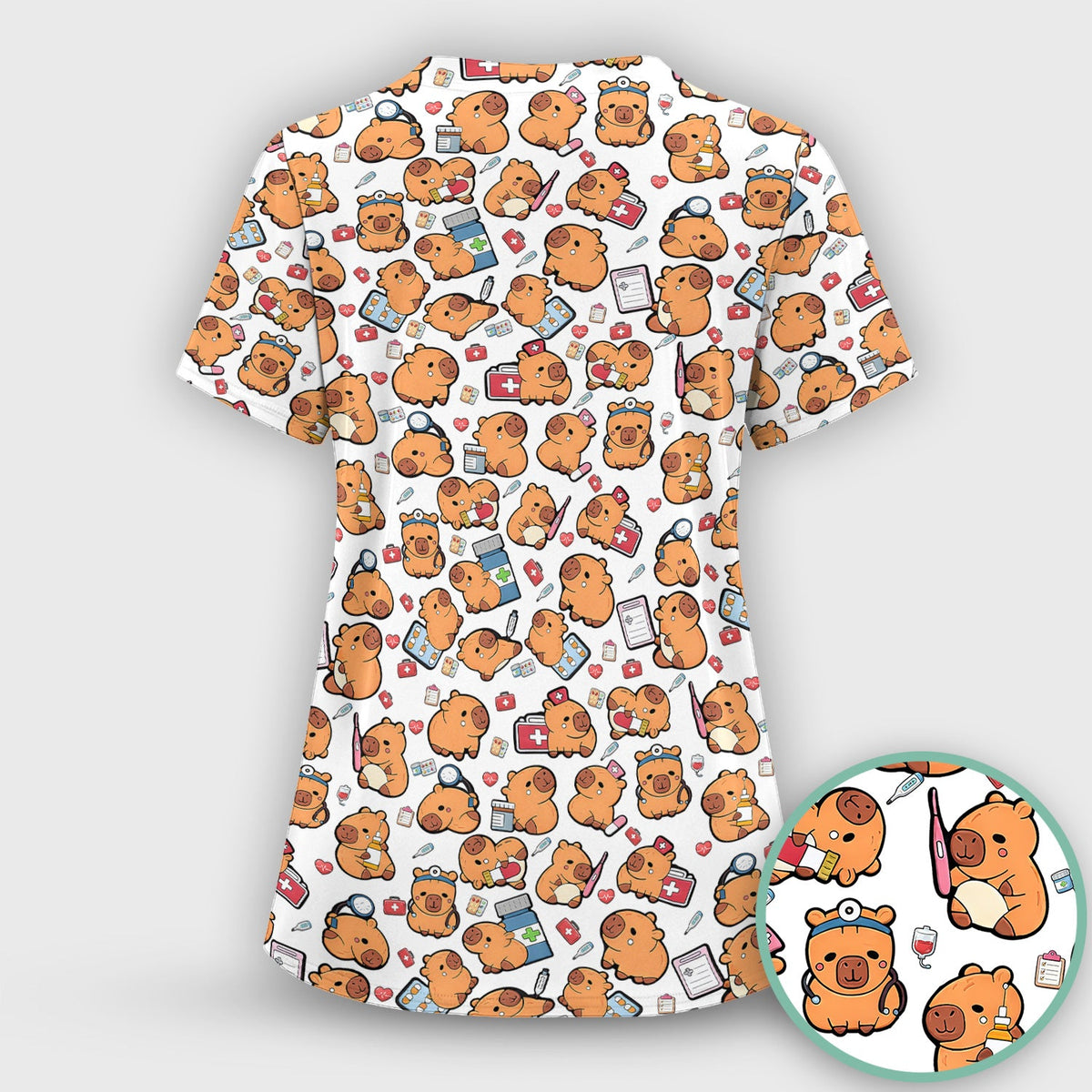 Capybara Stethoscope Medical Tools Nurse Scrub Top