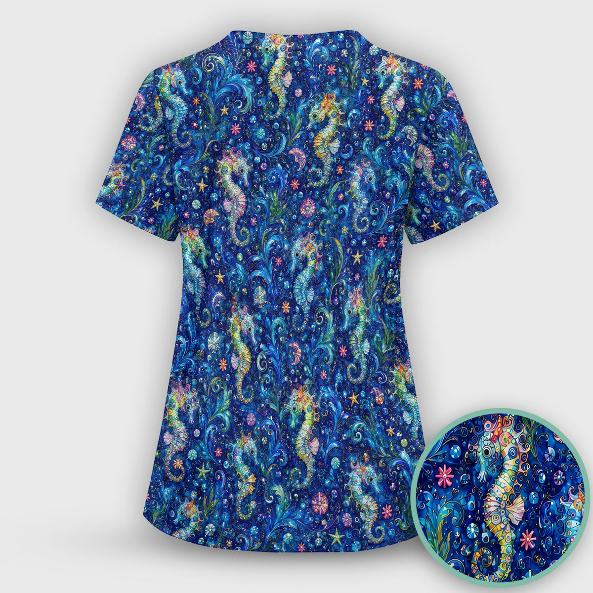 Vibrant Seahorse Ocean Swirl Nurse Scrub Set