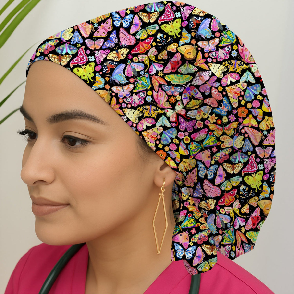 Cute Bright Butterfly Moth Floral Scrub Cap