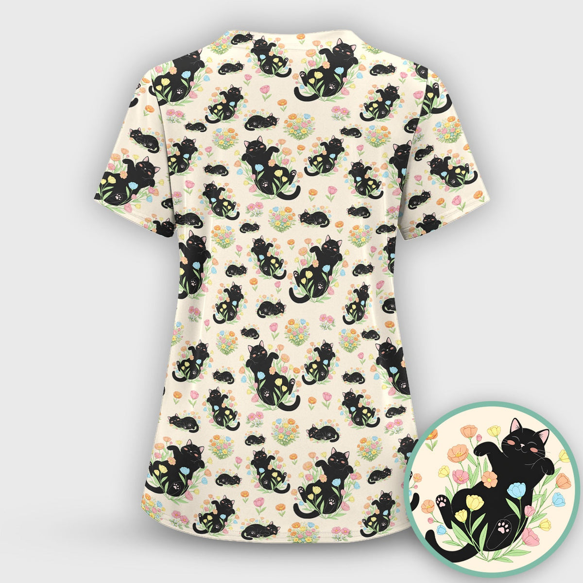 Cats Cute Poses Floral Nurse Scrub Set