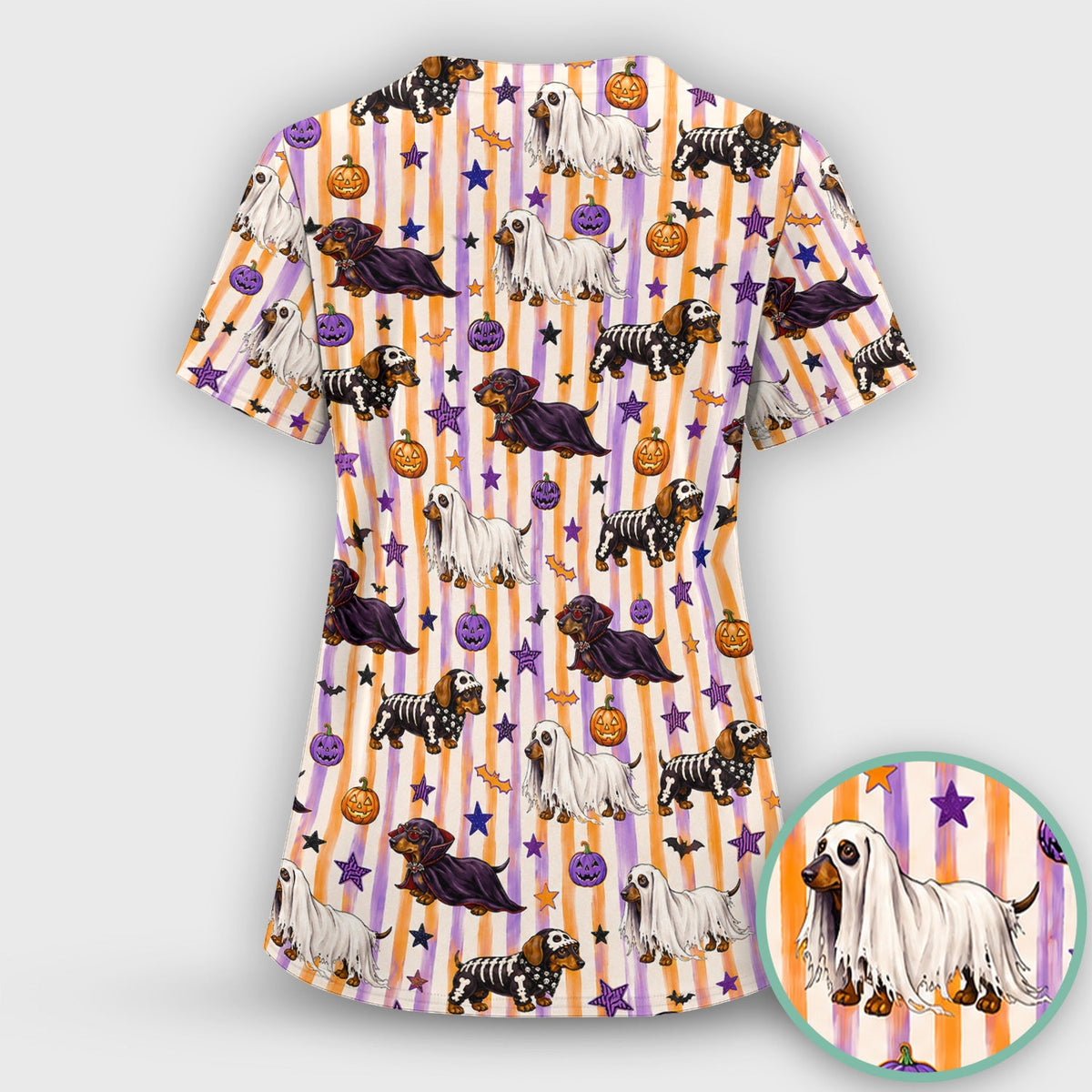 Dachshund Stripe Nurse Scrub Top - Halloween Gift