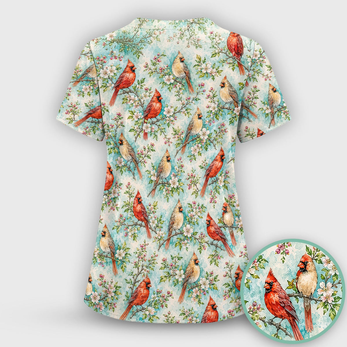 Cardinal Blossom Branch Nurse Scrub Set