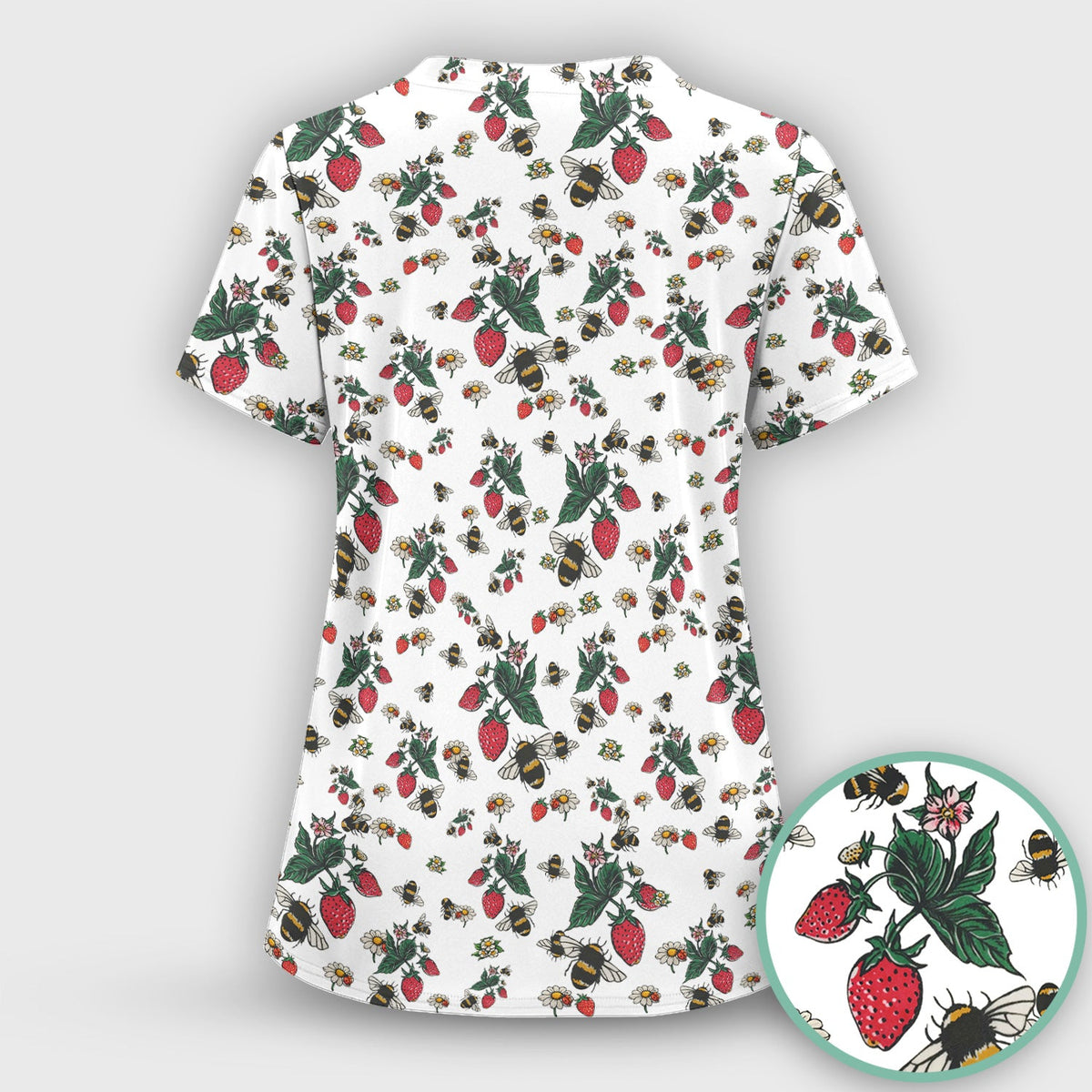 Strawberry Bee Daisy Nurse Scrub Top