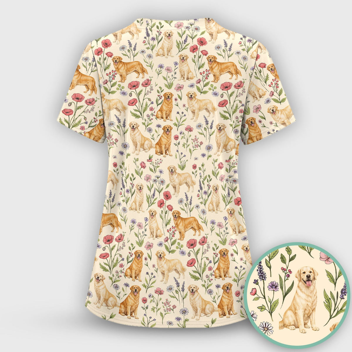 Golden Retriever Floral Nurse Scrub Set