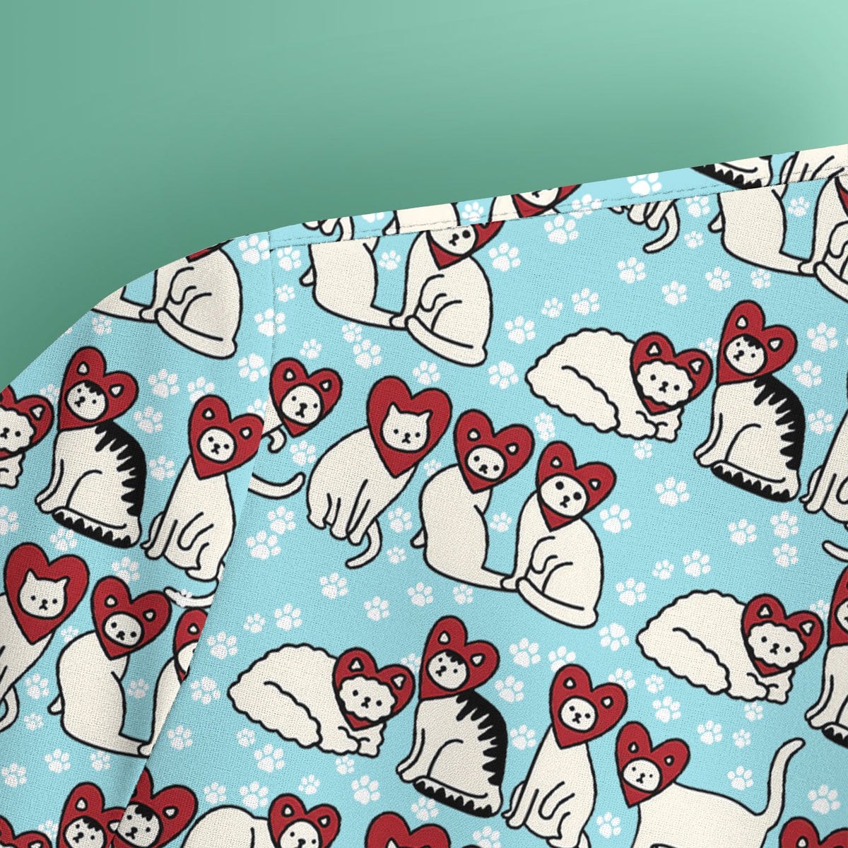 Cute Cat Heart Pattern Scrub Top, Funny Cat Scrub Shirt For Nurses, Breathable Fabrics Nursing Uniform