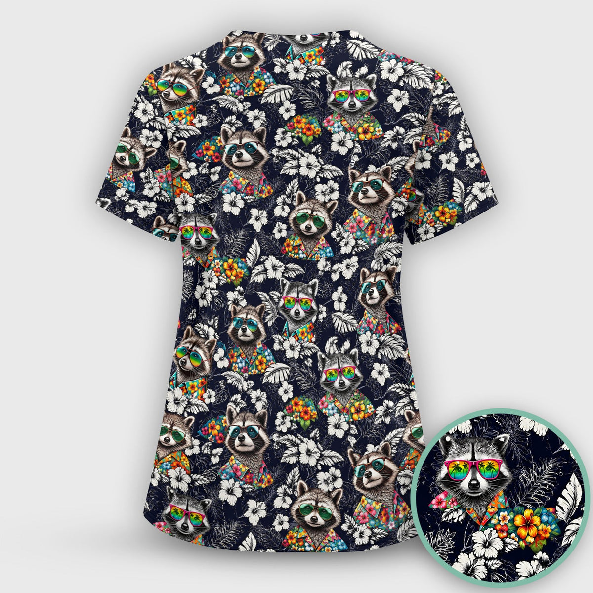 Tropical Raccoon Floral Nurse Scrub Top