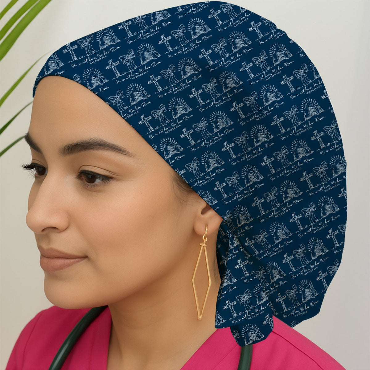 Christian Cross He Is Risen Scrub Cap - Easter Gift For Nurse