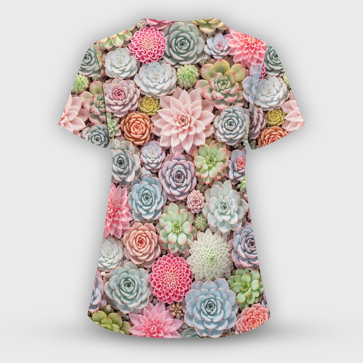 Pastel Succulent Blossom Nurse Scrub Top