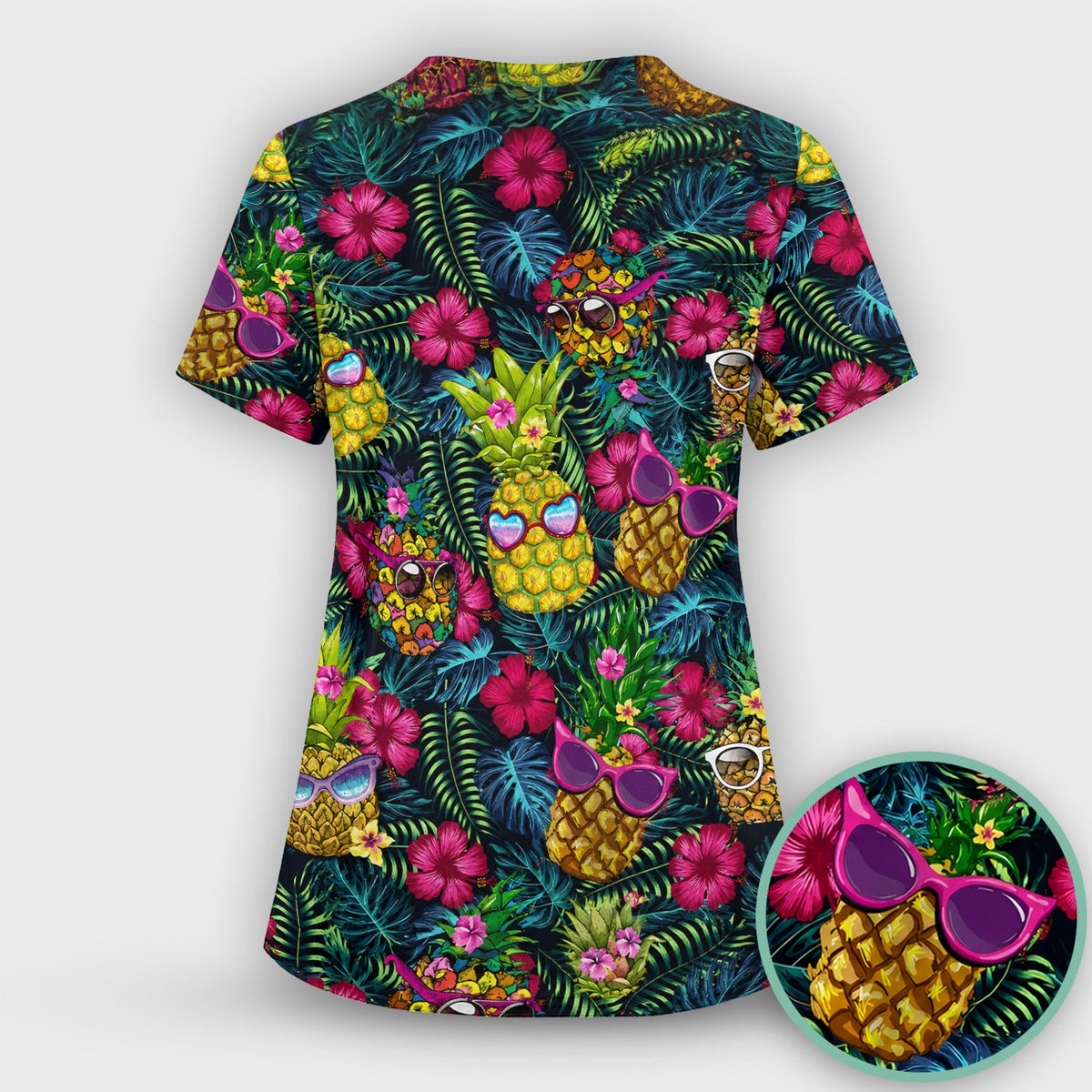 Tropical Pineapple Sunglasses Nurse Scrub Top