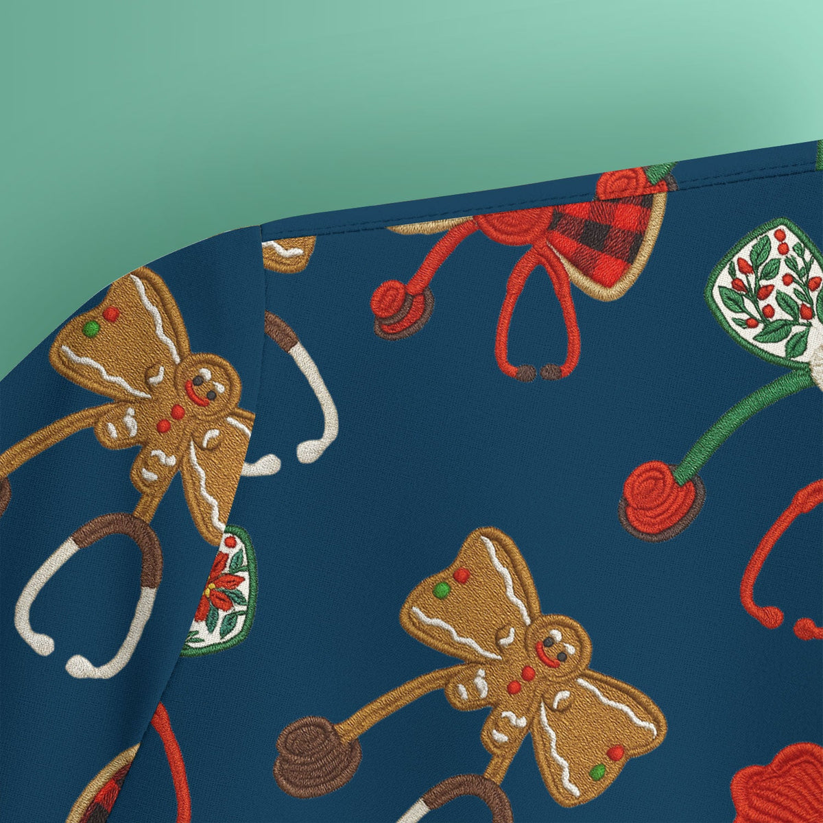 Christmas Stethoscope Bow Nurse Scrub Top