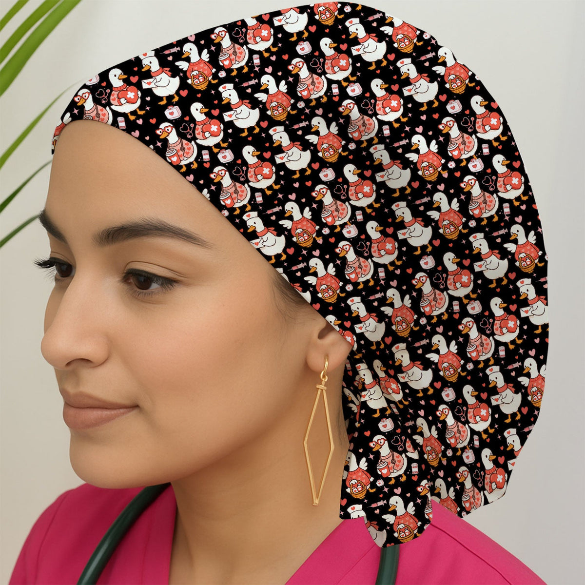 Valentine Goose Nurse Heart Scrub Cap
