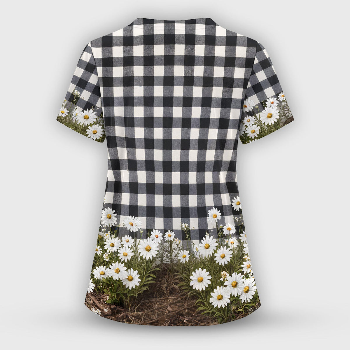 Highland Cow Daisy Pattern Scrub Set, Scrub Pants and V Neck Top
