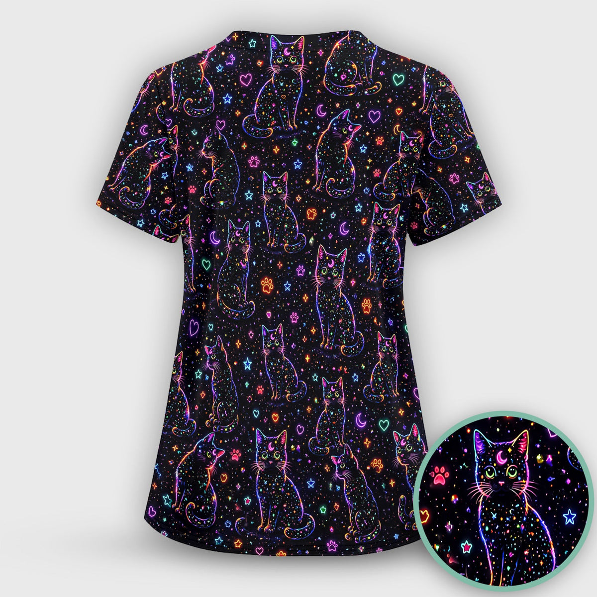Mystical Cosmic Moon Cat Nurse Scrub Top