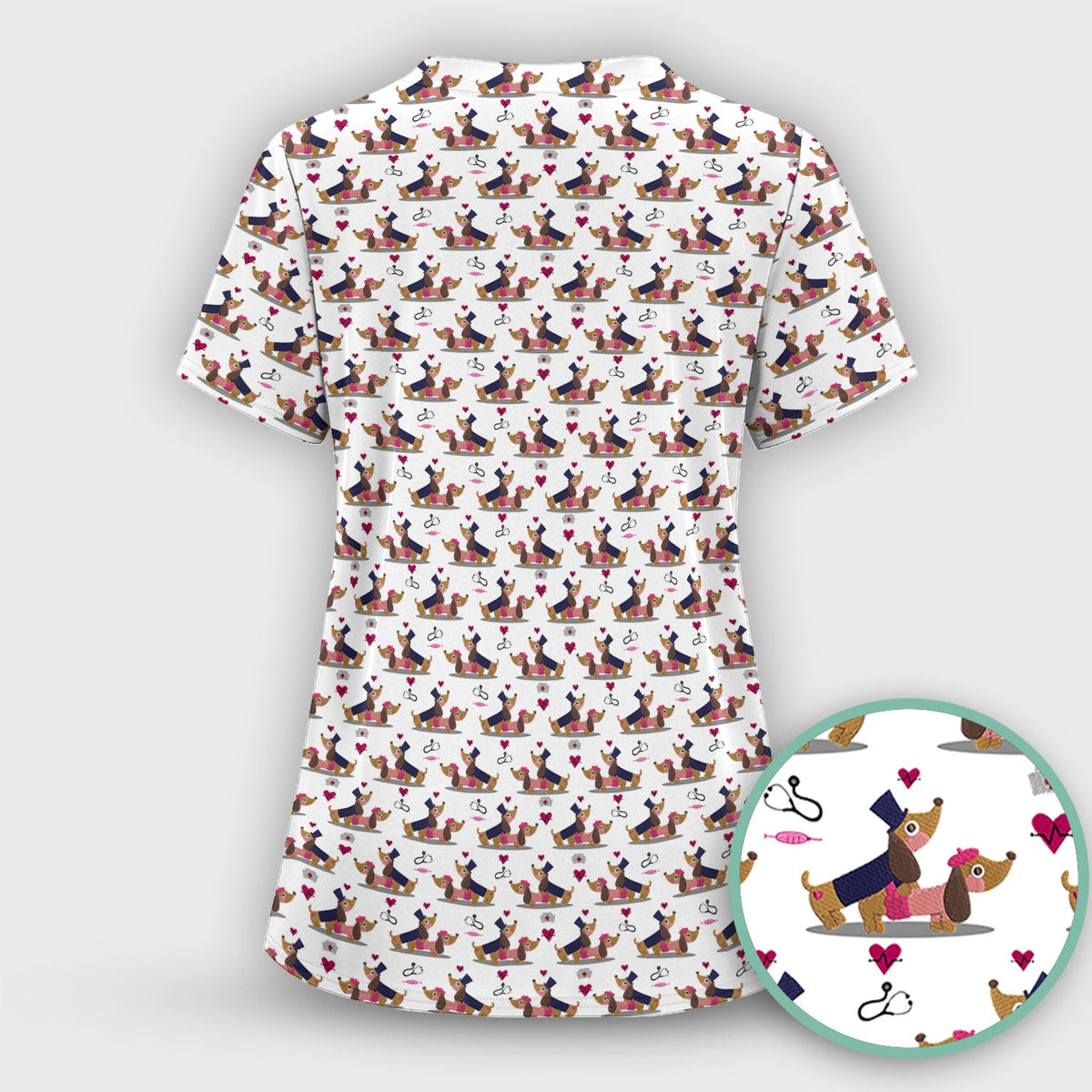 Dachshund Nurse Scrub Top - Valentines Day Gift