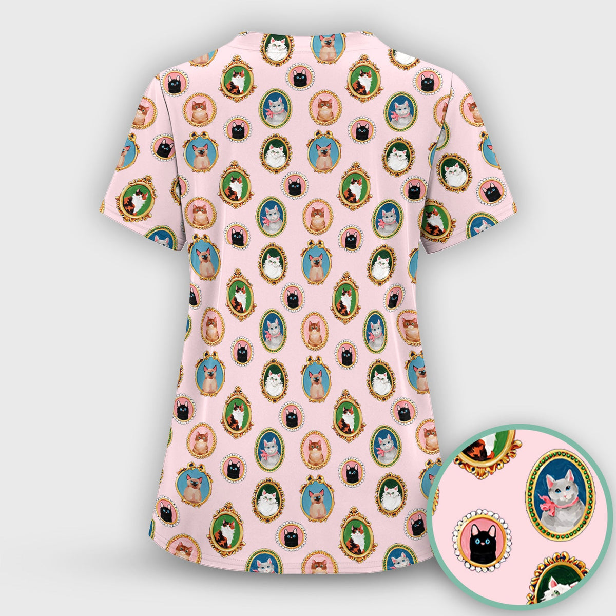 Vintage Cat Portrait Nurse Scrub Set