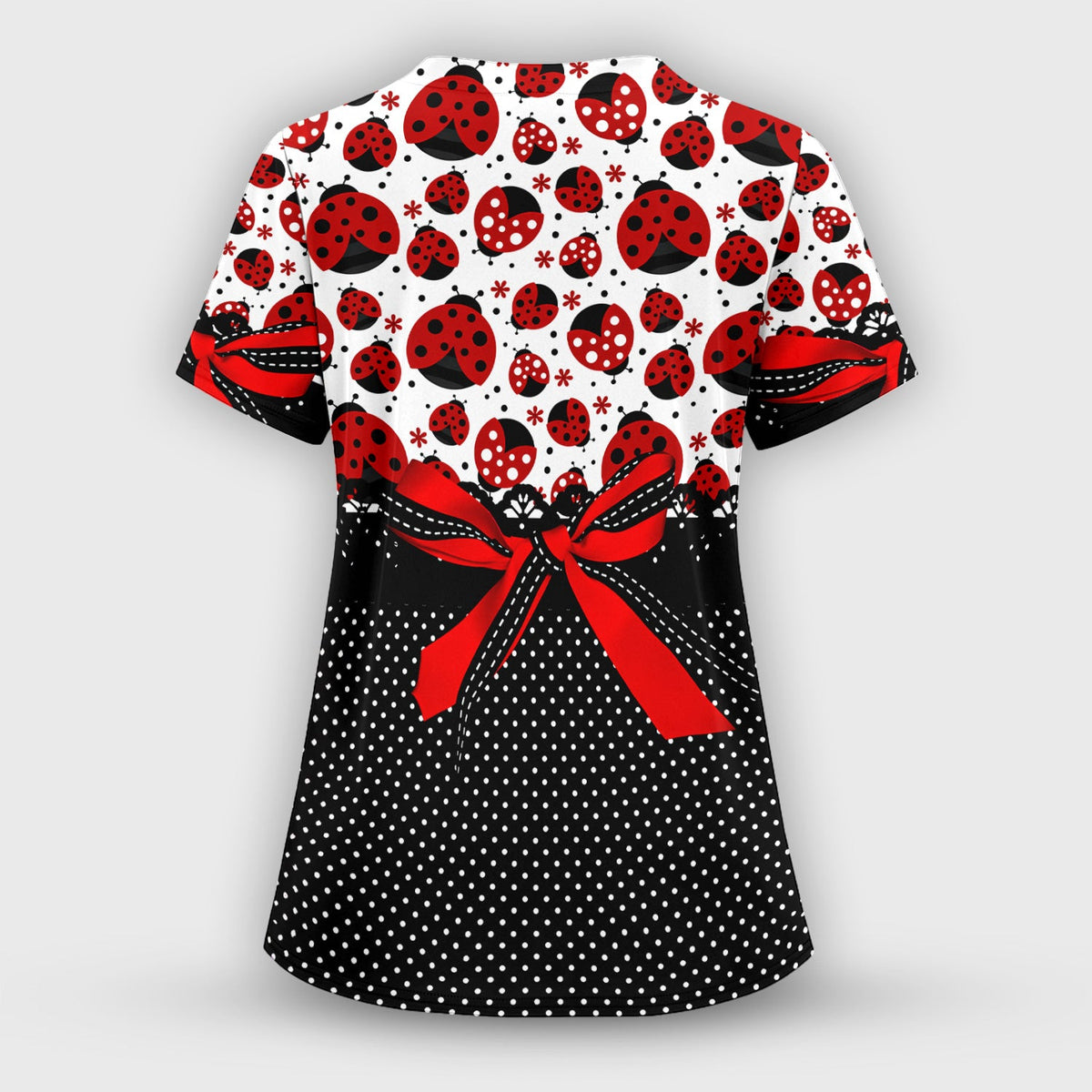 Ladybug Red Ribbon Polka Nurse Scrub Set