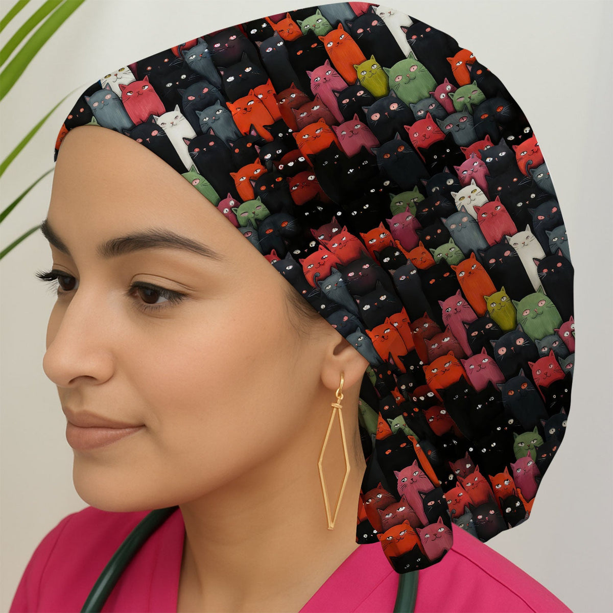 Artistic Cat Nurse Scrub Cap