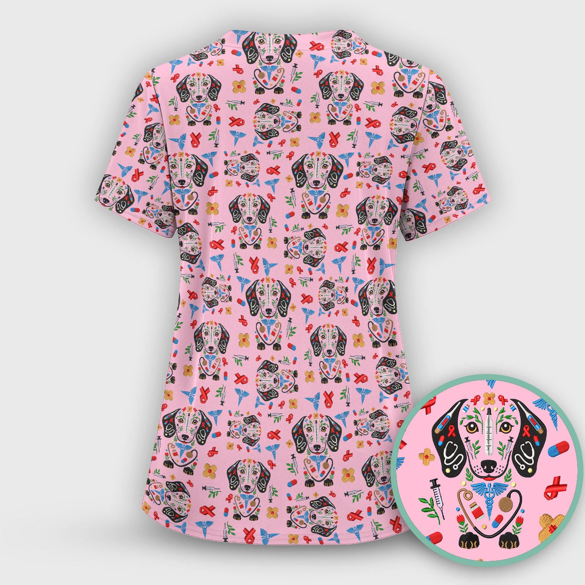 Dachshund Medical Icon Pattern Scrub Set, Women's Scrub Sets