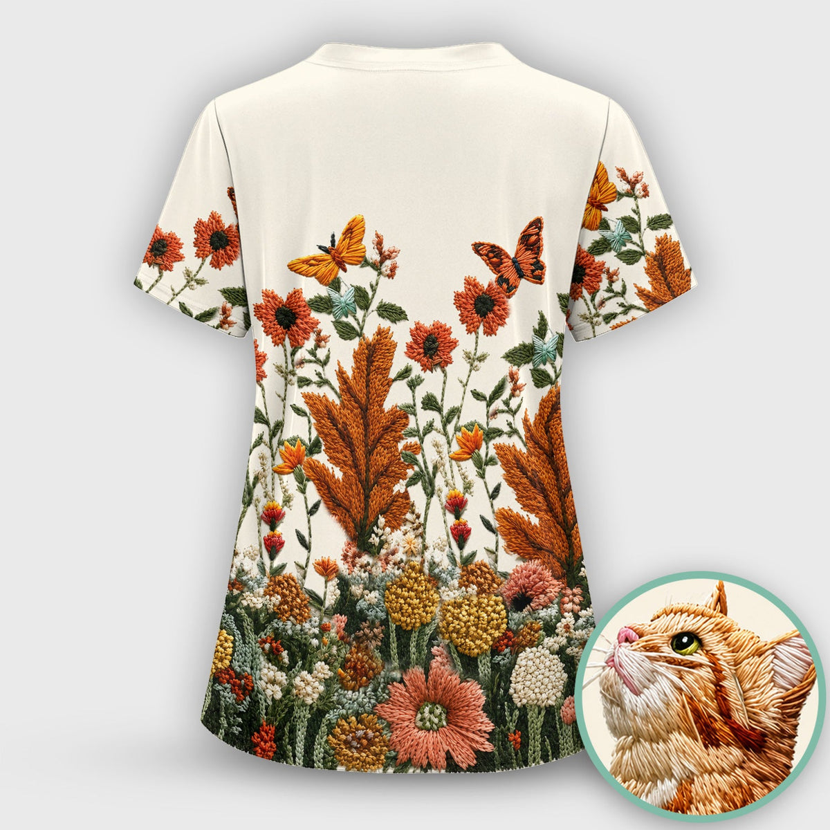 Orange Cat Wildflower Nurse Scrub Top