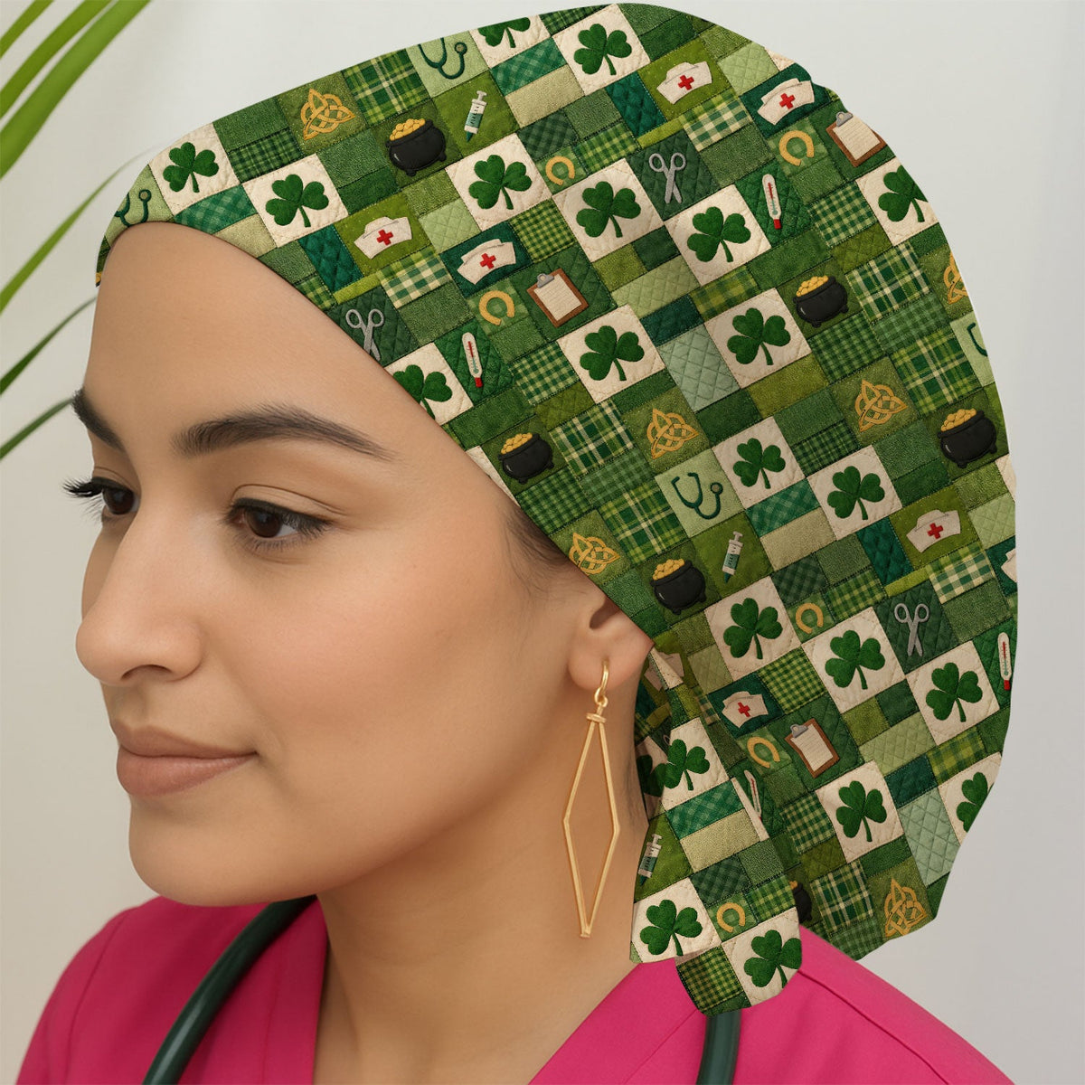 St Patrick Patchwork Shamrock Scrub Cap