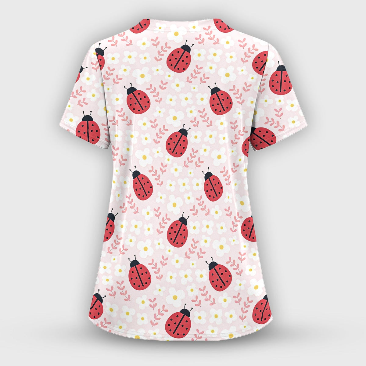 Lovely Ladybug Blossom Garden Nurse Scrub Top