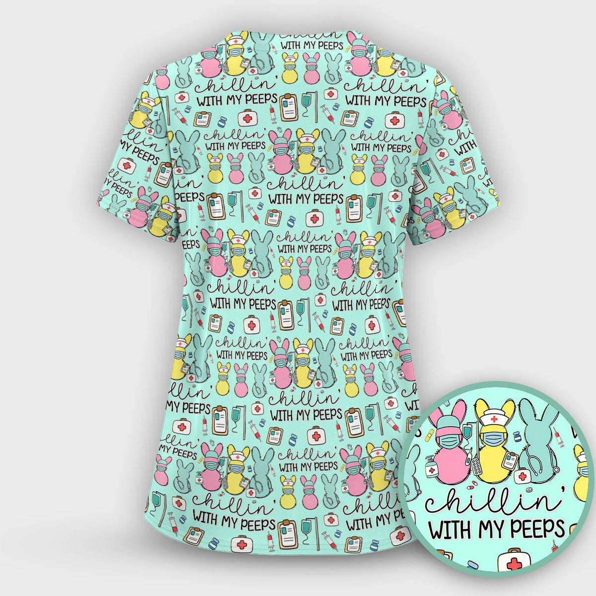 Bunny Nurse Chillin With My Peeps Scrub Set - Easter Gift