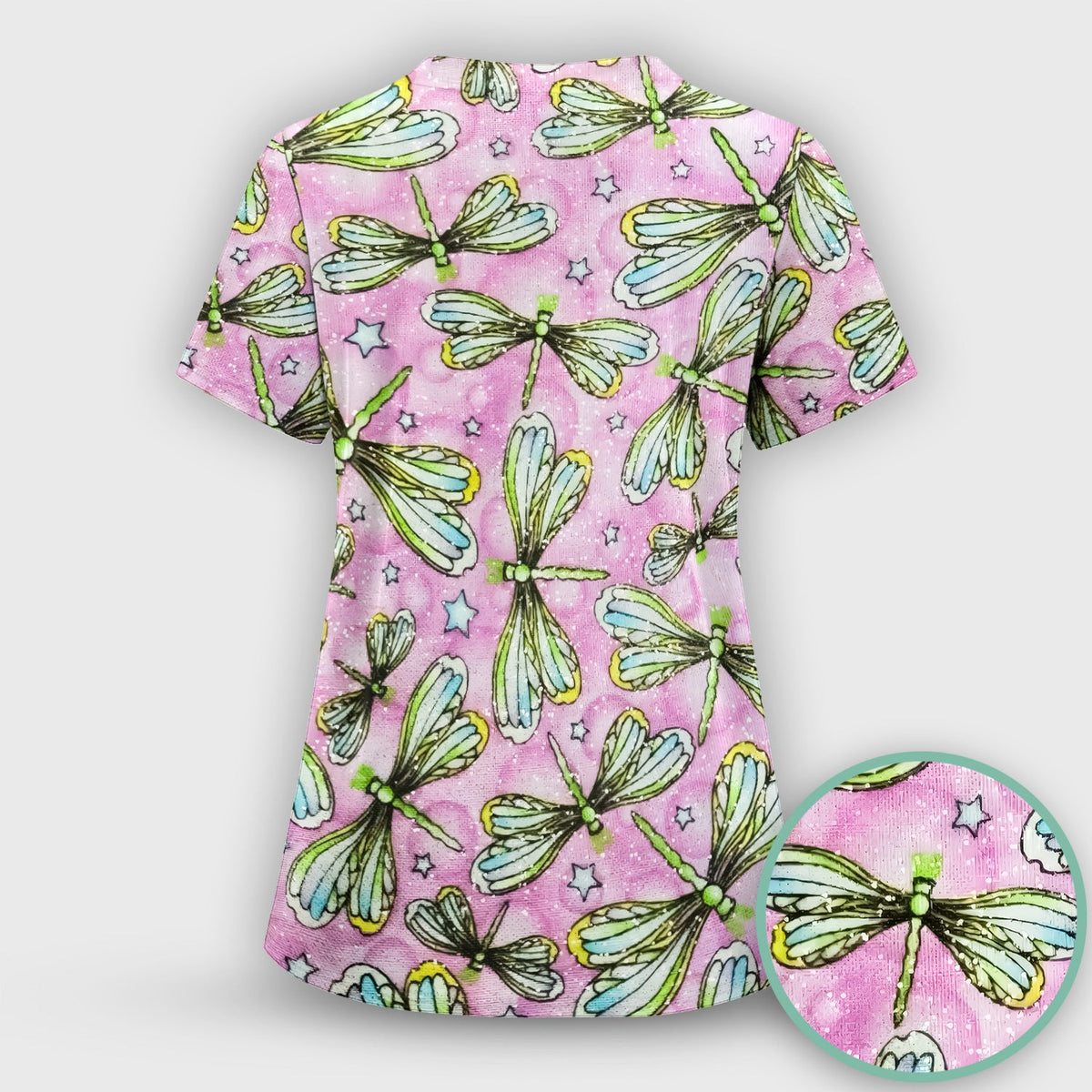 Dragonfly Pink Starry Nurse Scrub Top