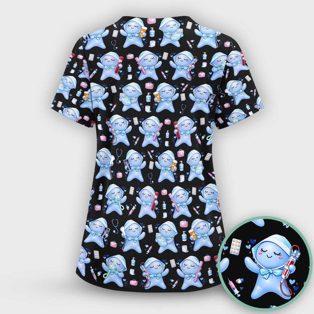 Dental Tooth Character Nurse Scrub Top