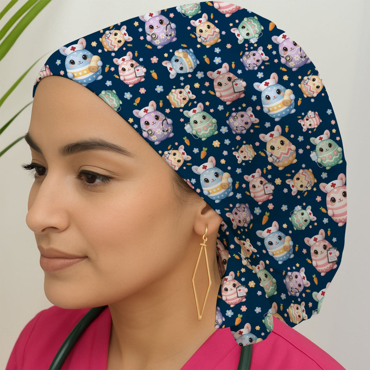 Bunny Pastel Floral Scrub Cap