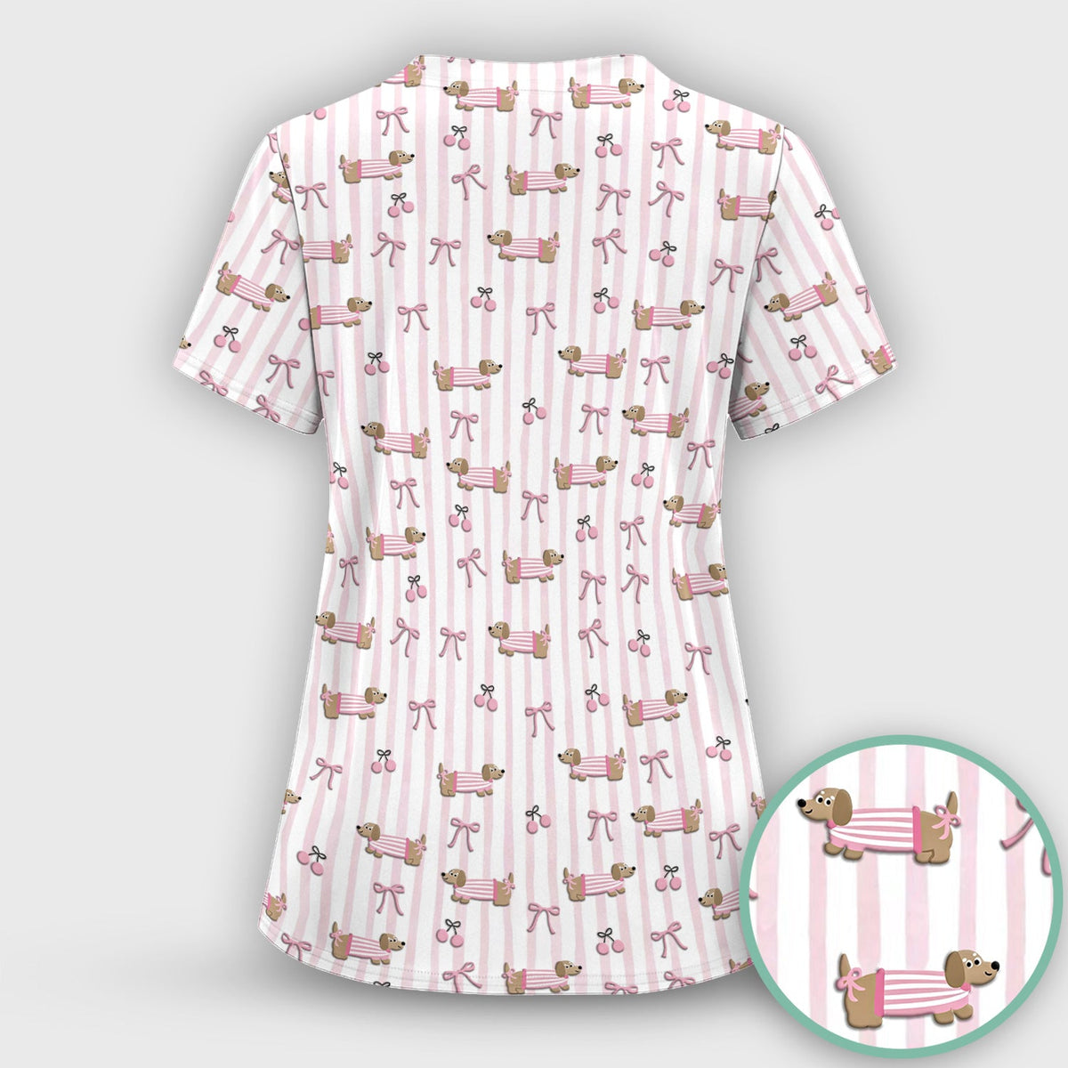 Dachshund Pink Stripe Nurse Scrub Top