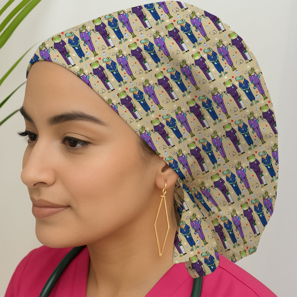 Frog Nurse Print Scrub Cap