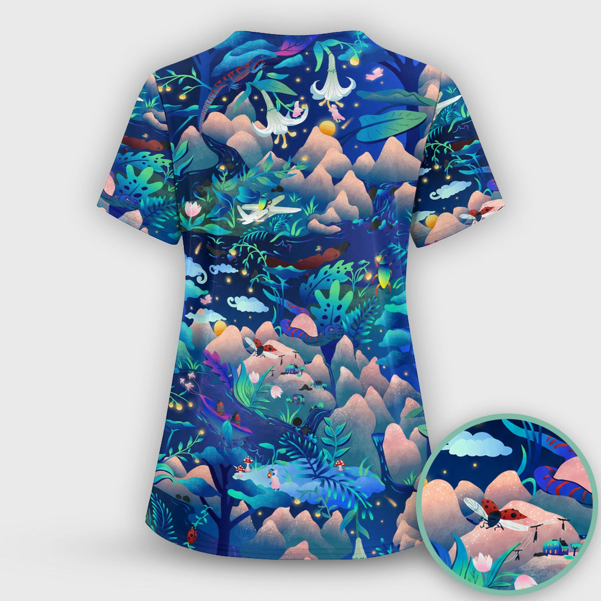 Whimsical Mountain Bug Nurse Scrub Top