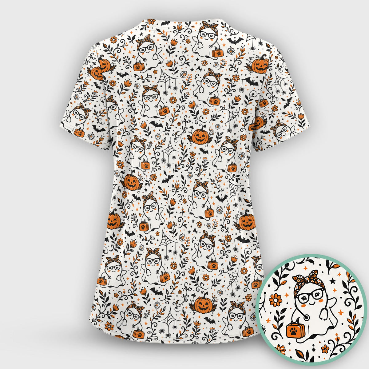 Halloween Ghost Pumpkins Nurse Scrub Top